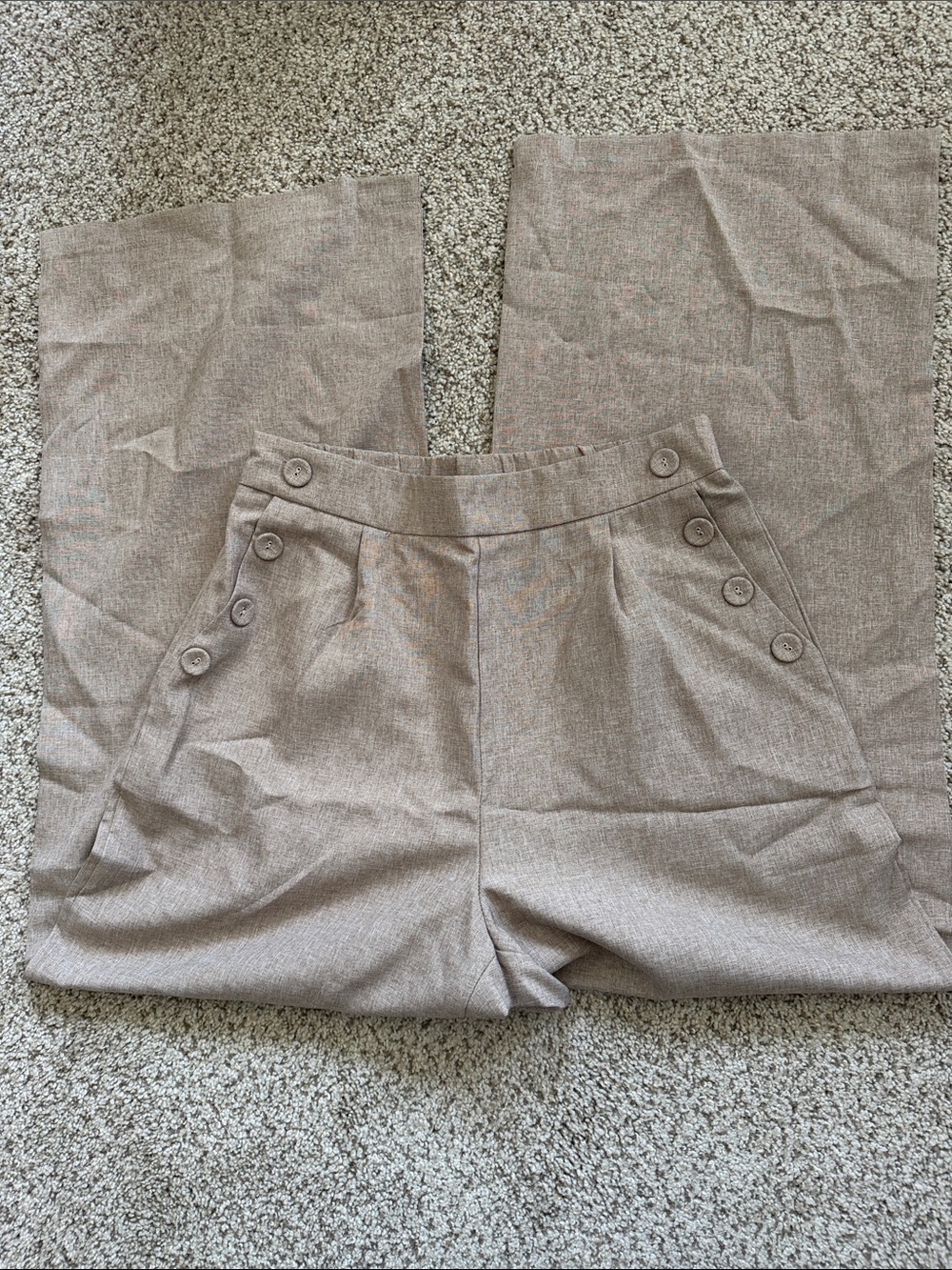 SHEIN High-Waist Button Detail Wide-Leg Pants — Taupe